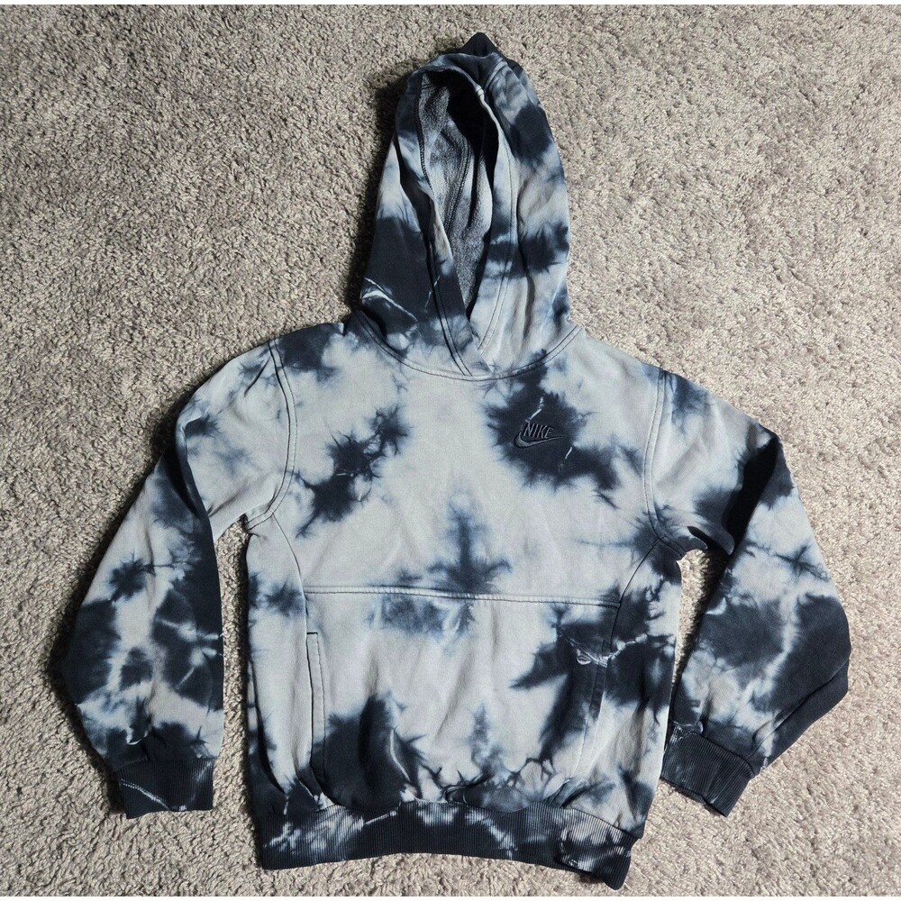 Nike Sportswear Club Fleece Tie-Dyed Hoodie Unisex Youth Small Blue White